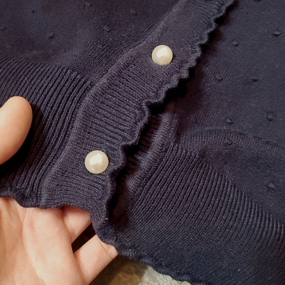 Molly Bracken Long Sleeves Cardigan. Navy Blue. Textured. Pearl Buttons. 3XL. - Picture 7 of 16